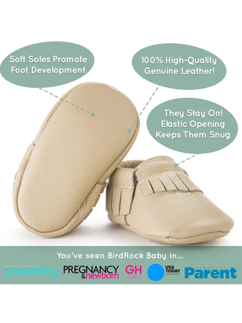 Baby Beige Fringe Leather Moccasins